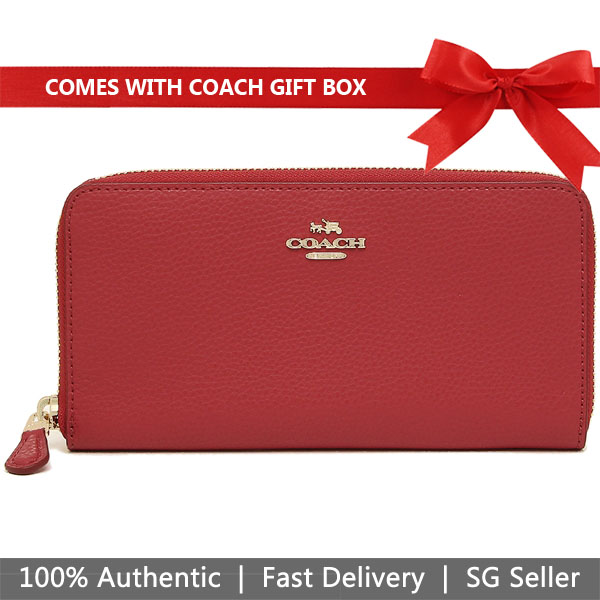 Coach Wallet In Gift Box Accordion Zip Wallet True Red # F16612
