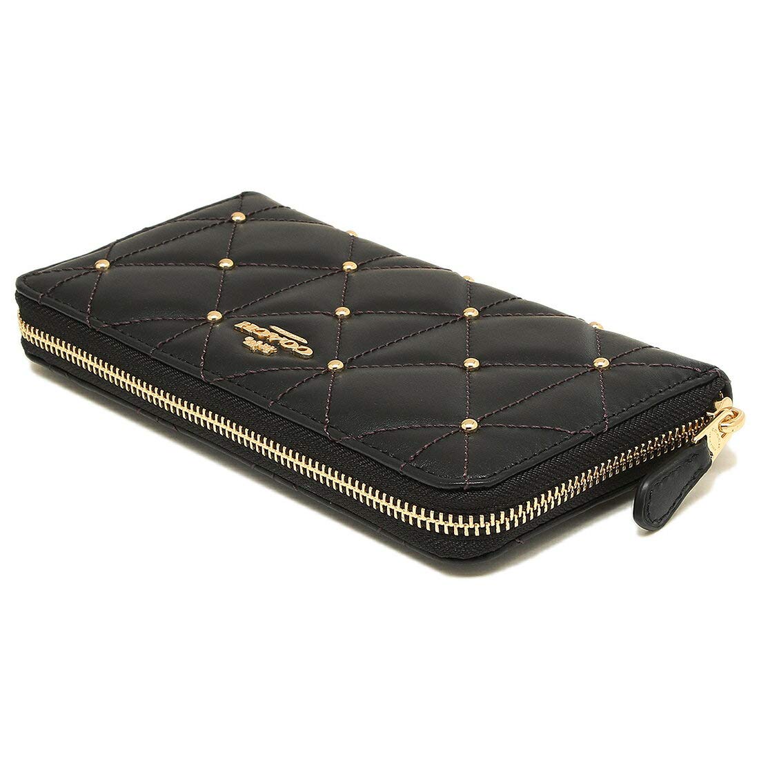 Coach Wallet In Gift Box Accordion Zip Wallet With Quilting Black # F15763