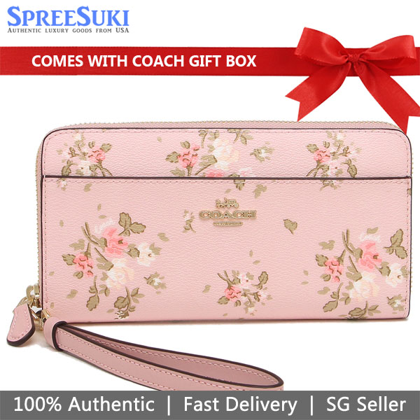Coach Accordion Zip Wallet With Rose Bouquet Print Blossom Pink # 89966