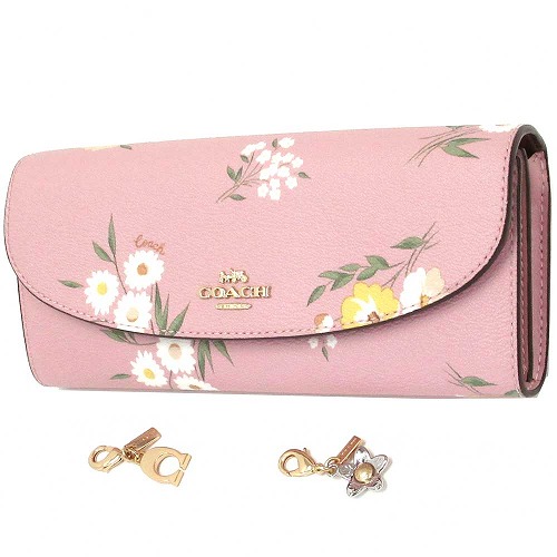 Coach Wallet In Gift Box Boxed Slim Envelope Wallet With Tossed Daisy Print Carnation Pink # F73015