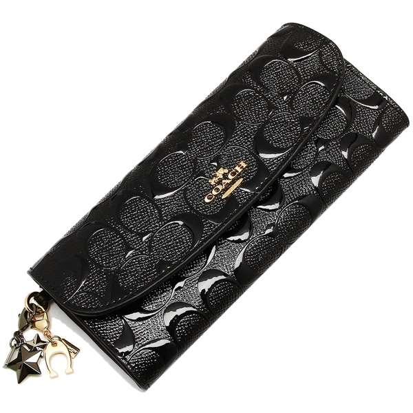 Coach Wallet In Gift Box Boxed Soft Wallet With Charms Black # F23397