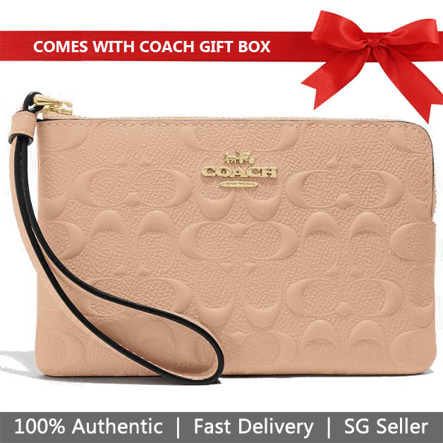 Coach Wallet In Gift Box Crossgrain Leather Accordion Zip Wallet Wind Dark Red Purple # F54007