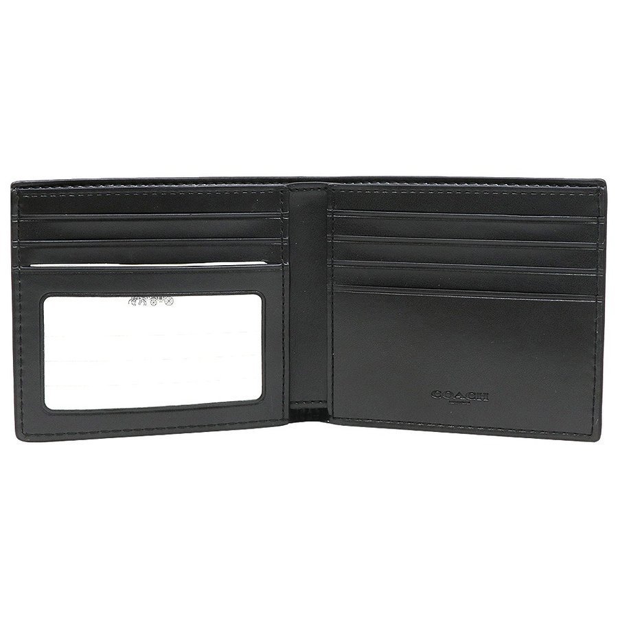 Coach Men Wallet In Gift Box Id Billfold Wallet In Signature Canvas Charcoal / Black / Black Antique Nickel # 66551