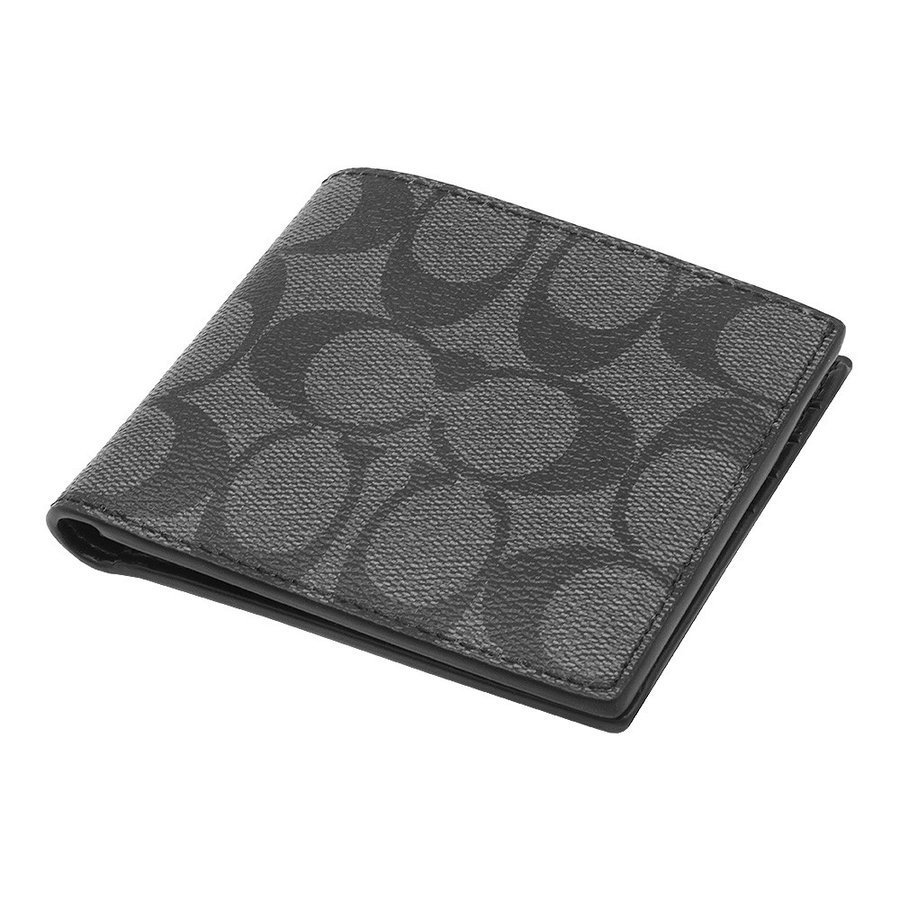Coach Men Wallet In Gift Box Id Billfold Wallet In Signature Canvas Charcoal / Black / Black Antique Nickel # 66551
