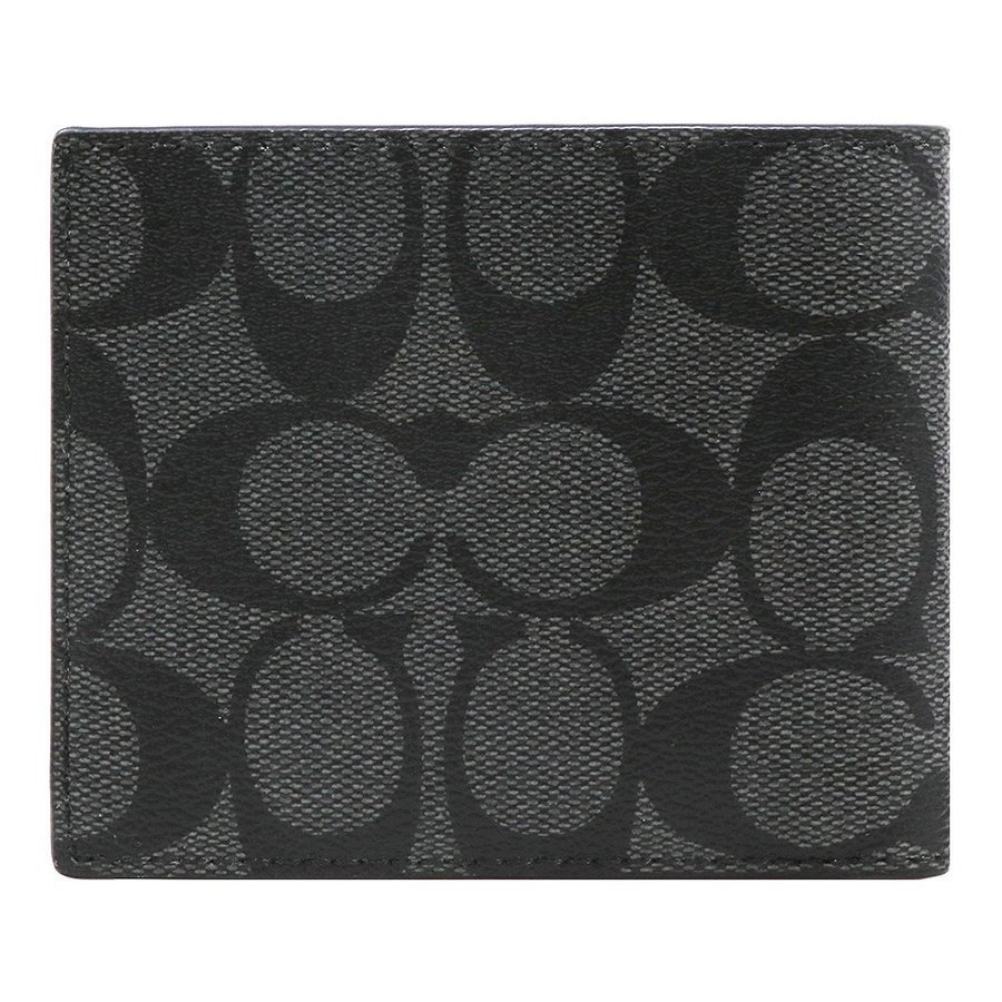 Coach Men Wallet In Gift Box Id Billfold Wallet In Signature Canvas Charcoal / Black / Black Antique Nickel # 66551