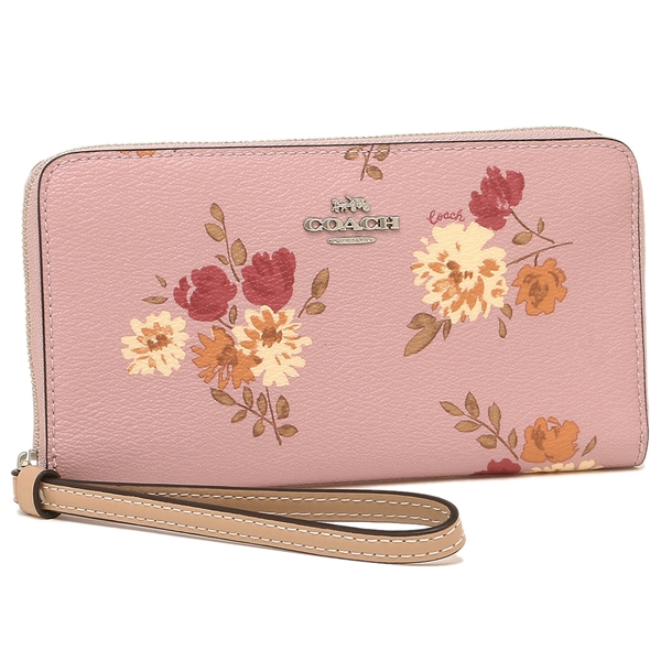 Coach Large Phone Wallet With Painted Peony Print Wristlet Carnation Pink # F73333