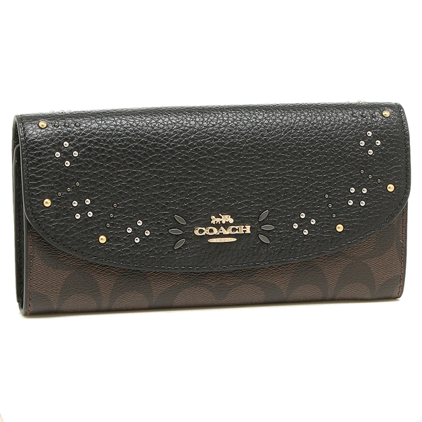 Coach Wallet In Gift Box Large Wallet Slim Envelope Wallet In Signature Canvas With Rivets Brown / Black # F31604