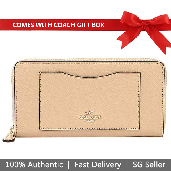 Coach Wallet In Gift Box Long Wallet Accordion Zip Wallet Beechwood Nude Beige # F54007