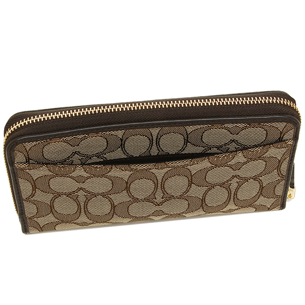 Coach Wallet In Gift Box Long Wallet Accordion Zip Wallet In Outline Signature Khaki Brown # F54633