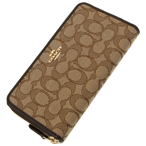 Coach Wallet In Gift Box Long Wallet Accordion Zip Wallet In Outline Signature Khaki Brown # F54633