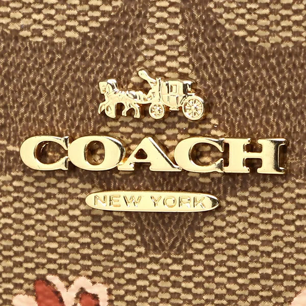 Coach Wallet In Gift Box Long Wallet Accordion Zip Wallet In Signature Canvas Prairie Daisy Cluster Print Khaki Coral # F78018