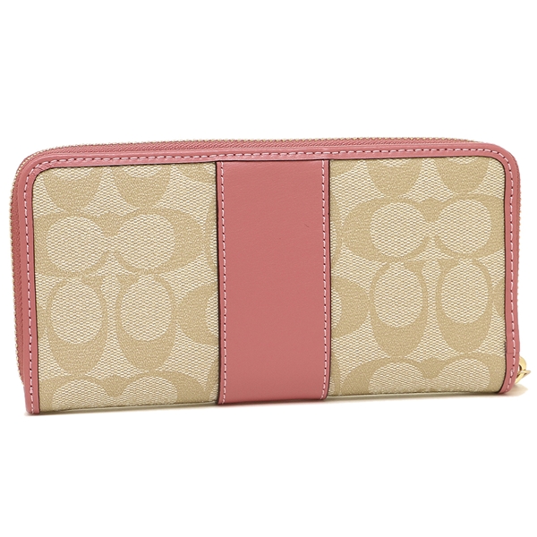 Coach Wallet In Gift Box Long Wallet Accordion Zip Wallet In Signature Coated Canvas With Leather Stripe Light Khaki / Peony Pink # F54630