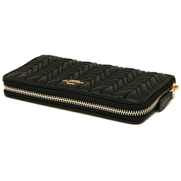 Coach Wallet In Gift Box Long Wallet Accordion Zip Wallet With Quilting Black # F75802