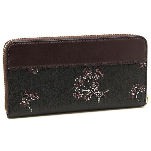 Coach Wallet In Gift Box Long Wallet Accordion Zip Wallet With Ribbon Bouquet Print Black / Pink # F76870