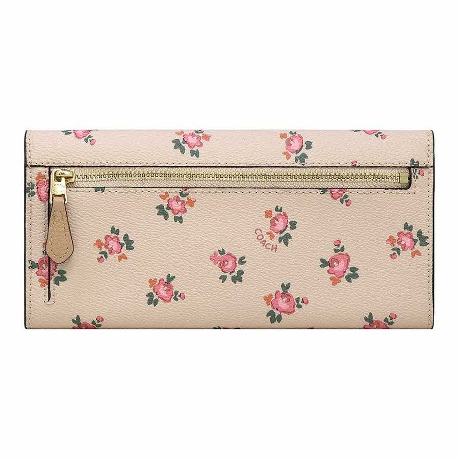 Coach Wallet In Gift Box Long Wallet Soft Wallet With Floral Bloom Print Beechwood Nude Beige Floral Bloom Beige Nude # 27280