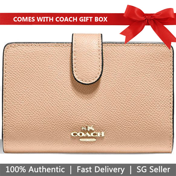 Coach Wallet In Gift Box Medium Corner Zip Medium Wallet Beechwood Nude Beige # F11484