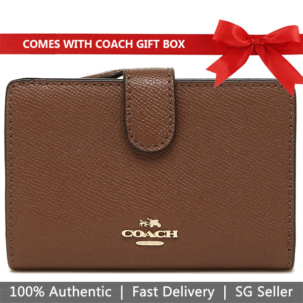 Coach Wallet In Gift Box Medium Corner Zip Wallet In Crossgrain Leather Saddle Brown 2 # F11484