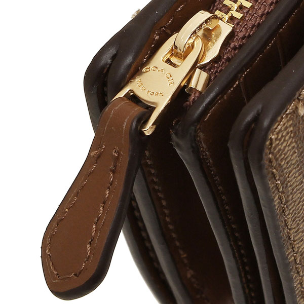 Coach Medium Corner Zip Wallet In Signature Canvas Medium Wallet Khaki / Saddle Brown # F23553
