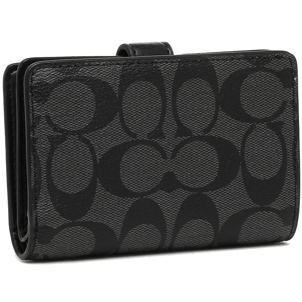 Coach Wallet In Gift Box Medium Corner Zip Wallet In Signature Coated Canvas Black Smoke # F23553