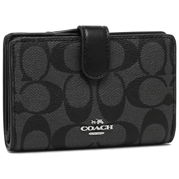 Coach Wallet In Gift Box Medium Corner Zip Wallet In Signature Coated Canvas Black Smoke # F23553