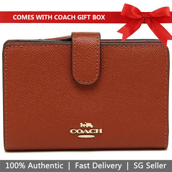 Coach Wallet In Gift Box Medium Corner Zip Wallet Terracotta Orange Red # F11484