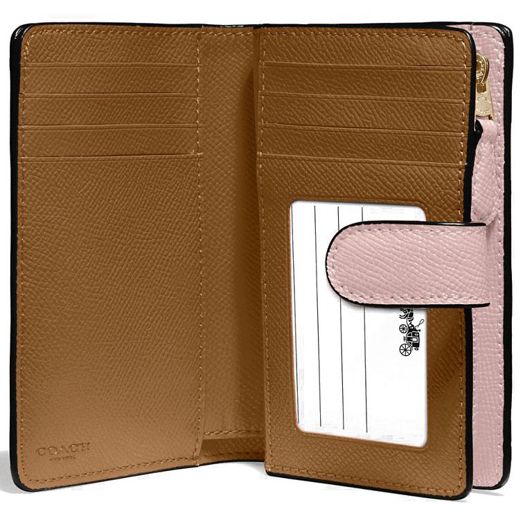 Coach Wallet In Gift Box Medium Wallet Medium Corner Zip Wallet In Crossgrain Leather Blossom Pink / Gold # 11484