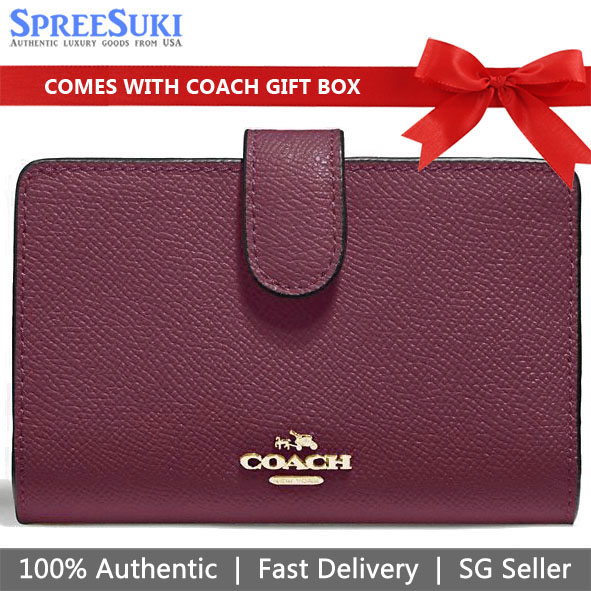 Coach Wallet In Gift Box Medium Wallet Medium Corner Zip Wallet In Crossgrain Leather Dark Berry # F11484