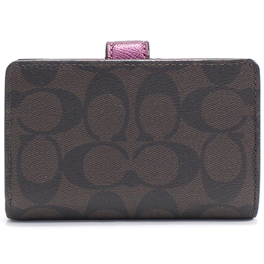 Coach Wallet In Gift Box Medium Wallet Medium Corner Zip Wallet In Signature Canvas Brown / Metallic Berry # F23553