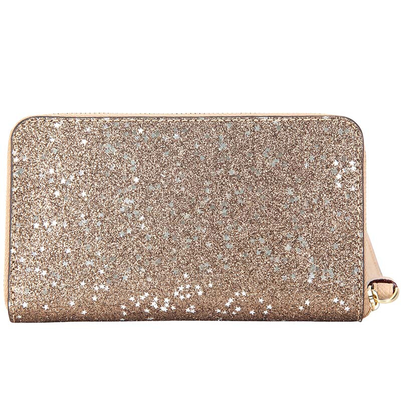 Coach Wallet In Gift Box Phone Wallet With Star Glitter Print Wristlet Gold # F23448