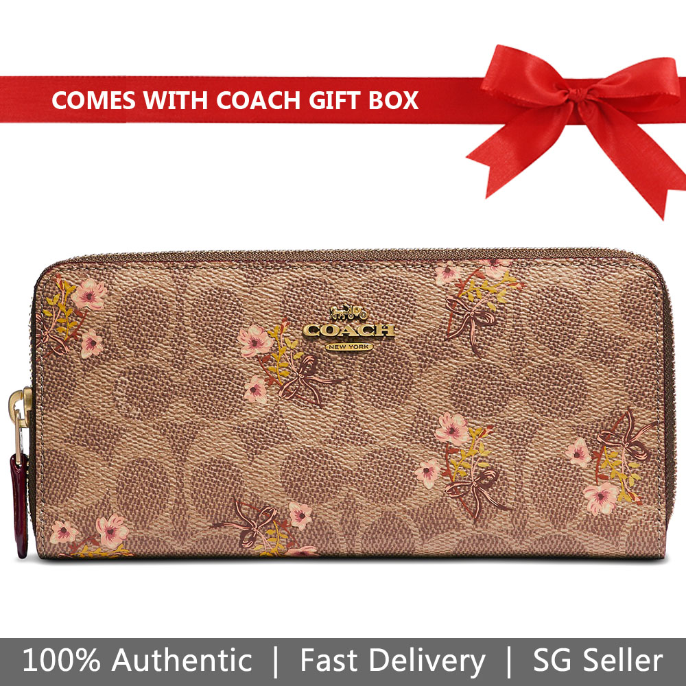 Coach Wallet In Gift Box Prairie Signature Accordion Zip Wallet Long Wallet Zip Around Wallet Tan Brown # 67987