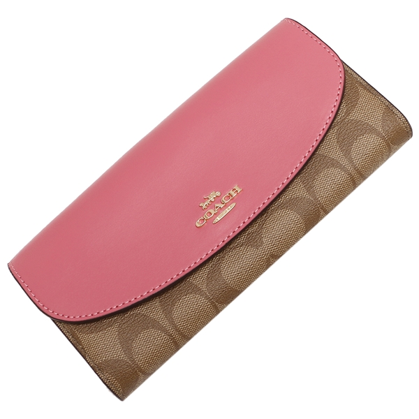 Coach Wallet In Gift Box Slim Envelope Wallet In Signature Canvas Long Wallet Khaki / Pink Ruby # F54022