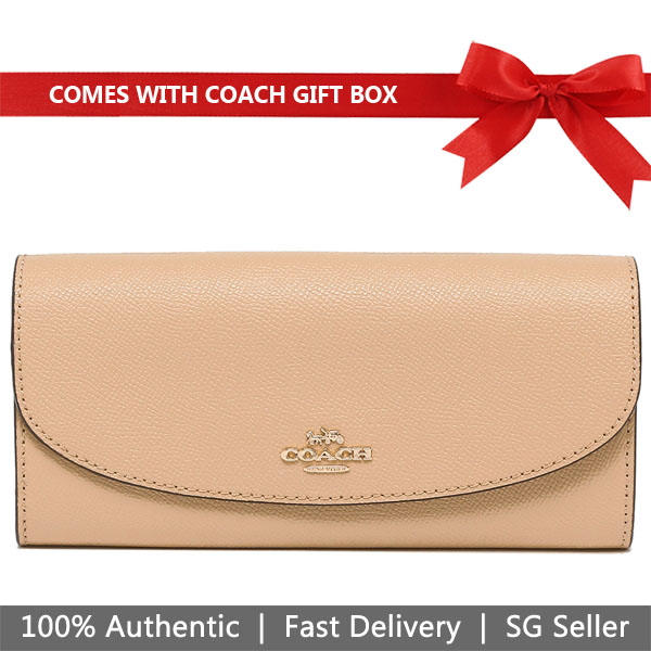 Coach Wallet In Gift Box Slim Envelope Wallet Long Wallet Beechwood Nude Beige # F54009