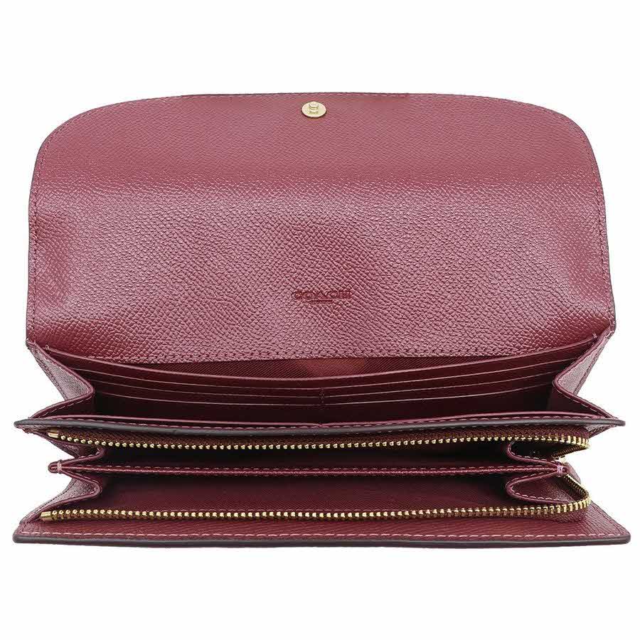 Coach Wallet In Gift Box Slim Envelope Wallet Long Wallet Wine Dark Red # F54009