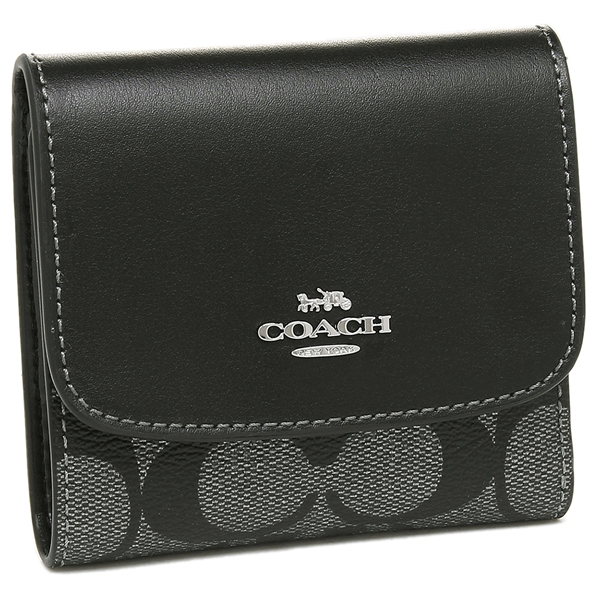Coach Wallet In Gift Box Small Wallet In Signature Canvas Gunmetal Silver / Black # F40646