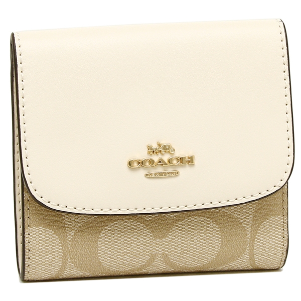 Coach Wallet In Gift Box Small Wallet In Signature Canvas Light Khaki / Chalk White # F87589