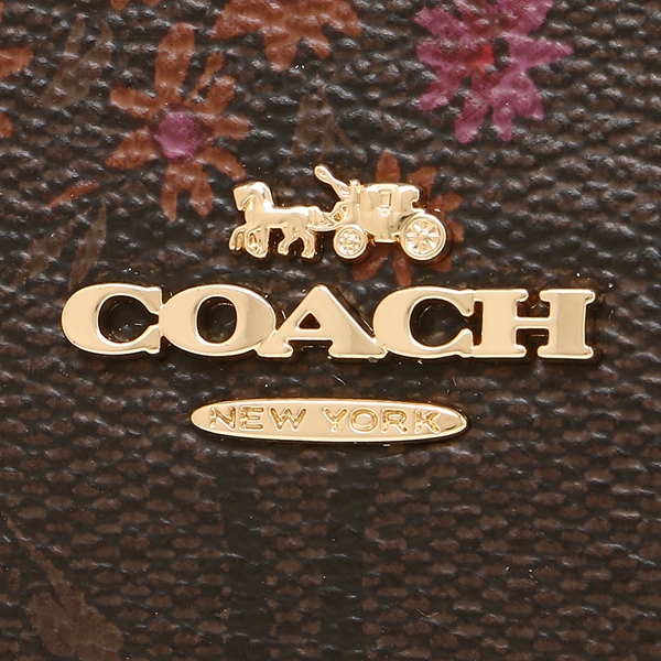 Coach Wallet In Gift Box Small Wallet In Signature Canvas With Floral Bundle Print Brown / Metallic Currant # F39157