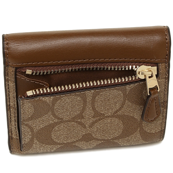 Coach Wallet In Gift Box Small Wallet In Signature Coated Canvas Khaki / Saddle Brown # F87589