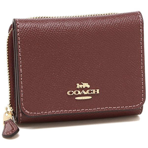 Coach Wallet In Gift Box Small Wallet Small Trifold Wallet Wine Dark Red Purple # F37968