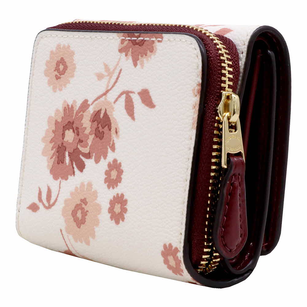 Coach Wallet In Gift Box Small Wallet Small Trifold Wallet With Prairie Daisy Cluster Print Chalk Off White # F78017