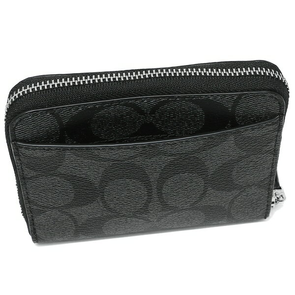 Coach Wallet In Gift Box Small Wallet Small Zip Around Wallet In Signature Canvas Black Smoke # F30308