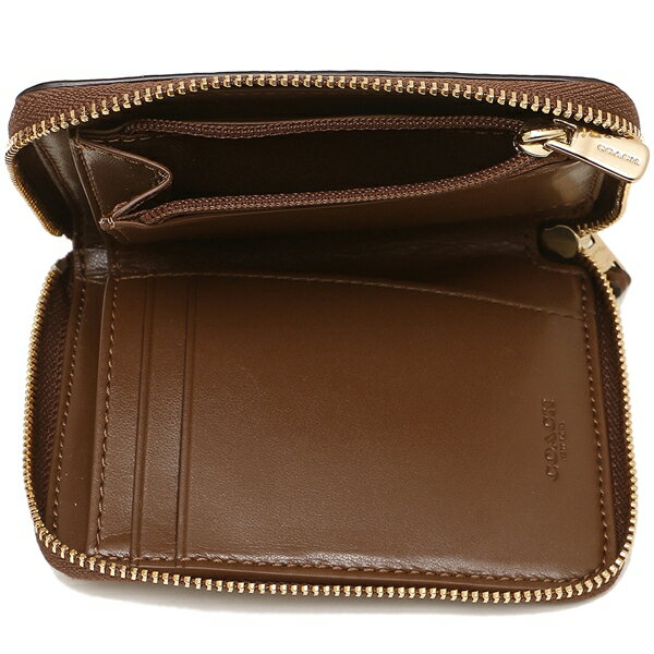 Coach Small Wallet Small Zip Around Wallet In Signature Canvas Khaki / Saddle Brown # F30308
