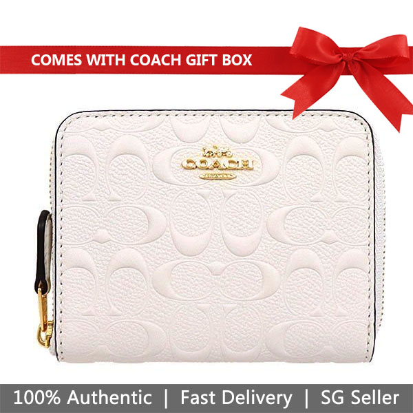 Coach Wallet In Gift Box Small Wallet Small Zip Around Wallet In Signature Leather Chalk Off White # F67569