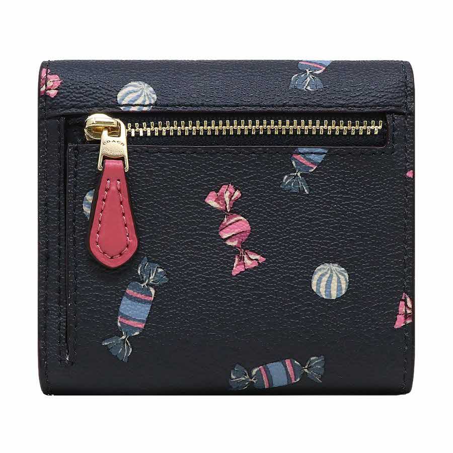 Coach Wallet In Gift Box Small Wallet With Scattered Candy Print Navy Dark Blue / Pink Ruby # F73479