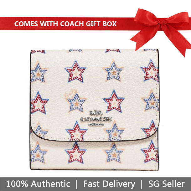 Coach Wallet In Gift Box Small Wallet With Western Star Print Chalk White # F73628