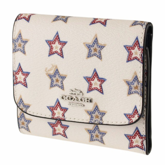Coach Wallet In Gift Box Small Wallet With Western Star Print Chalk White # F73628