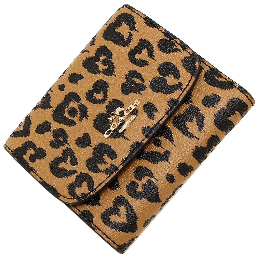 Coach Wallet In Gift Box Small Wallet With Wild Heart Print Brown Natural # F23440