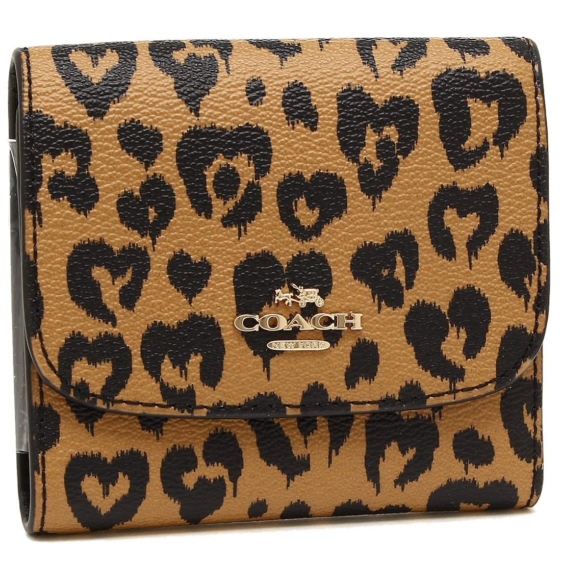 Coach Wallet In Gift Box Small Wallet With Wild Heart Print Brown Natural # F23440