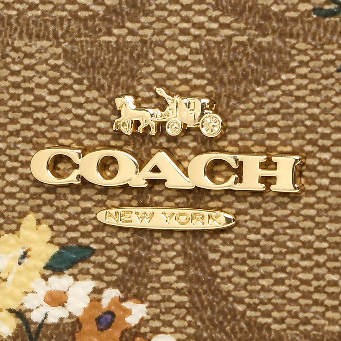 Coach Wallet In Gift Box Small Zip Around Wallet In Signature Canvas With Medley Bouquet Print Khaki # F31955