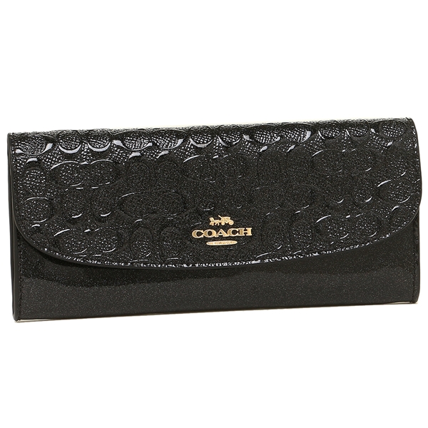 Coach Wallet In Gift Box Soft Wallet In Signature Debossed Leather Black / Gold # F26814