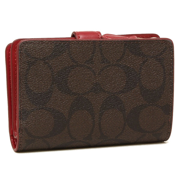 Coach Wallet In Gift Box Medium Corner Zip Wallet In Signature Coated Canvas Medium Wallet Brown / True Red # F23553